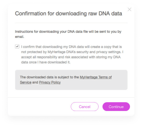 confirmation for downloading raw DNA data
